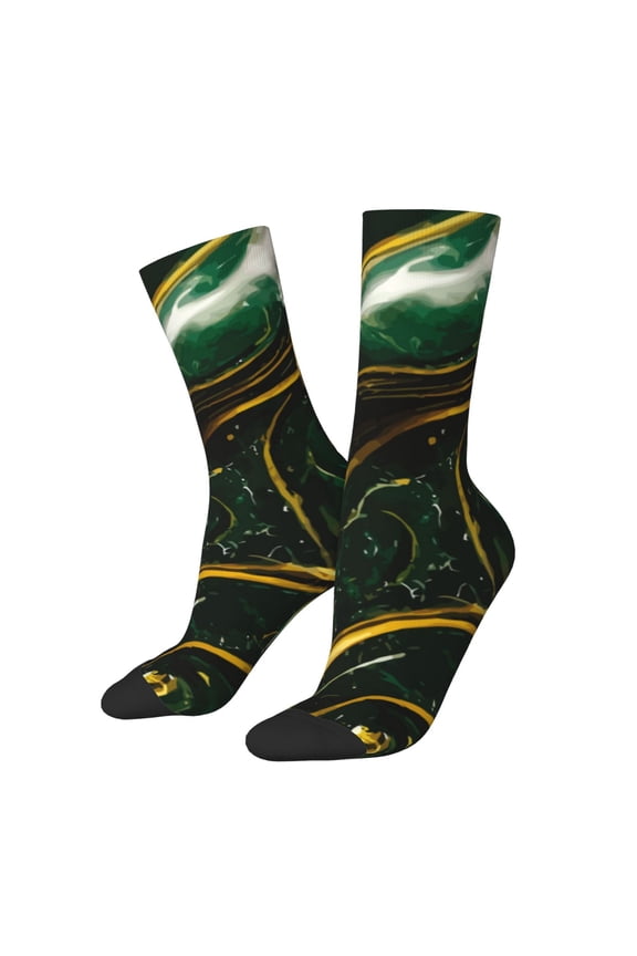 Green Marble Pattern Adult Middle Tube Socks Breathable Sock Non-Pilling,Contrasting Color Design