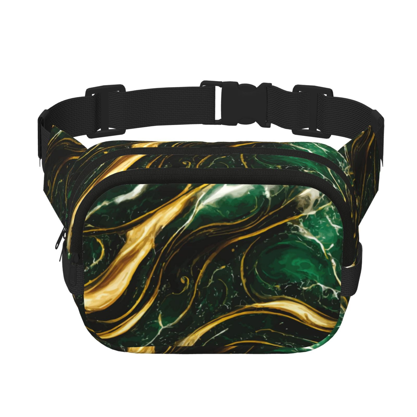 Hirioo Green Marble for Double Layer Waist Bag Adjustable Fanny Pack For Travel Running Hiking