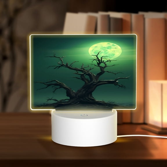 Hirioo Green Night Sky Moon Branches for Rectangular Acrylic with Night Light Best Gifts for Lover Girl Mom, Valentine's Day Anniversary Birthday Wedding Present