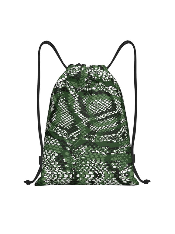 Green Snakeskin Print Drawstring Backpack Bag Sport Versatile Sports Backpack for Gym, Travel, Swimming, Beach