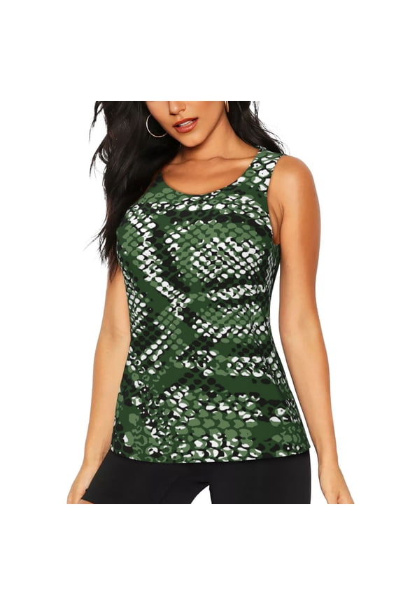 Green Snakeskin for Women's Workout Tank Top Sleeveless Workout Tops Athletic Gym Shirts-Large