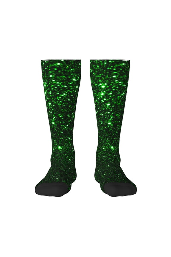Green Sparkling for Adult Stockings Breathable Sock Non-Pilling,Contrasting Color Design