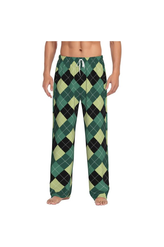 Green Squares for Men's PJ Pajama Pants Sleep Pants Men's Home Trousers with Pockets,S-3XL-XX-Large