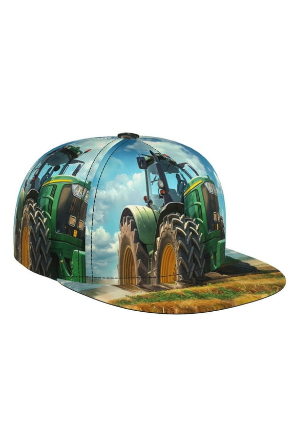 Green Tractor Field for Baseball Cap Men Cap Flat Brim for Men Women Teens Adjustable Baseball Cap