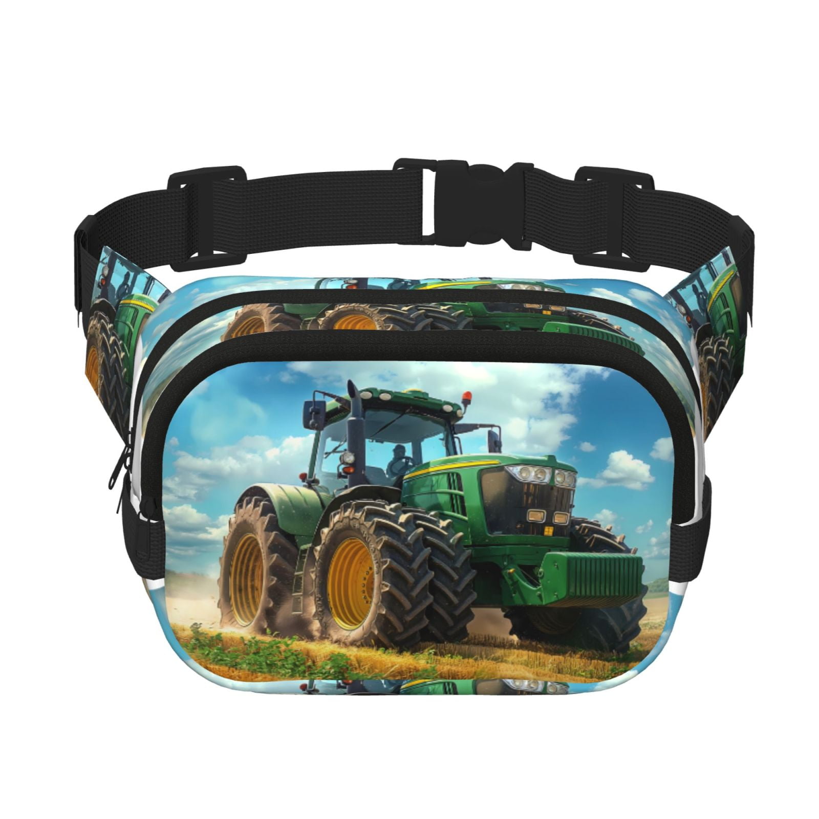 Hirioo Green Tractor Field for Double Layer Waist Bag Adjustable Fanny Pack For Travel Running Hiking