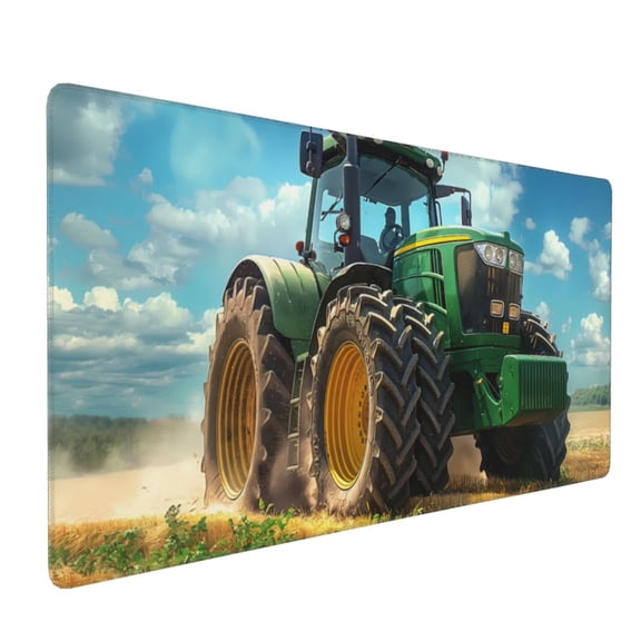 Hirioo Green Tractor Field for Mouse Pad ,Anti-Slip Base, Durable Stitched Edges, Perfect for Gaming, Office, and Home Use,16x35.5in