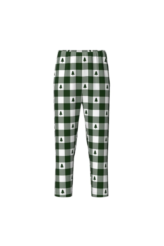 Green White Christmas Tree Lumberjack Plaid for Teenagers' Pajama Pants Womens Lounge Pants with Pockets Pj Bottoms Pants for Men-Medium