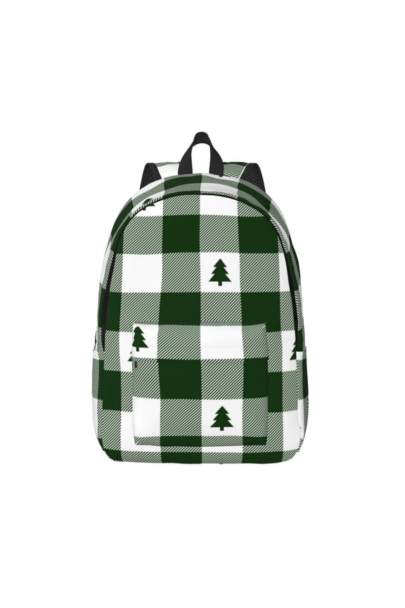 Green White Lumberjack Plaid Canvas Backpack, Durable Travel Backpack with Multiple Compartments,Large Capacity, Backpack for School, Hiking, Work