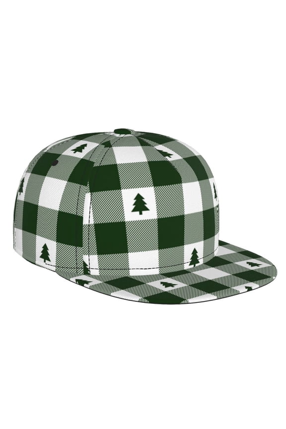 Green White Lumberjack Plaid for Baseball Cap Men Cap Flat Brim for Men Women Teens Adjustable Baseball Cap