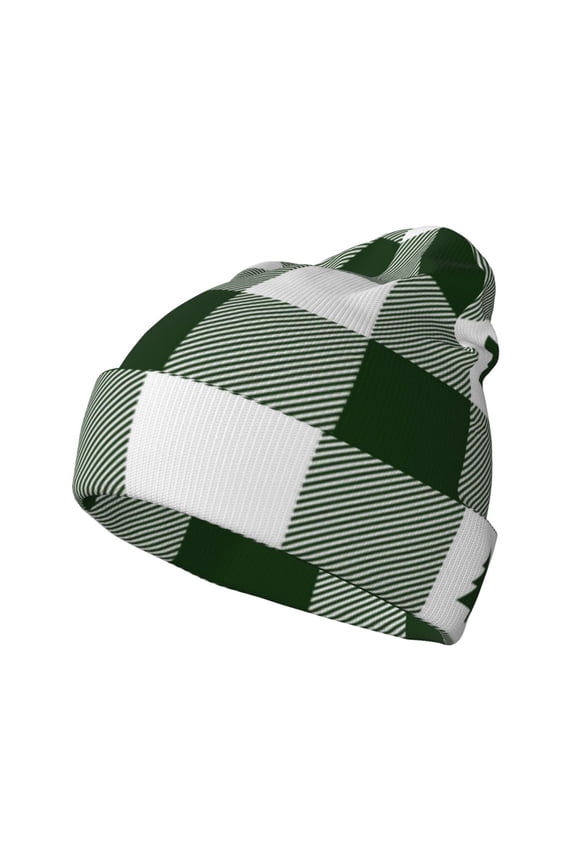 Green White Lumberjack Plaid for Men's Knit Cuffed Beanie for Outdoor Activities Unisex