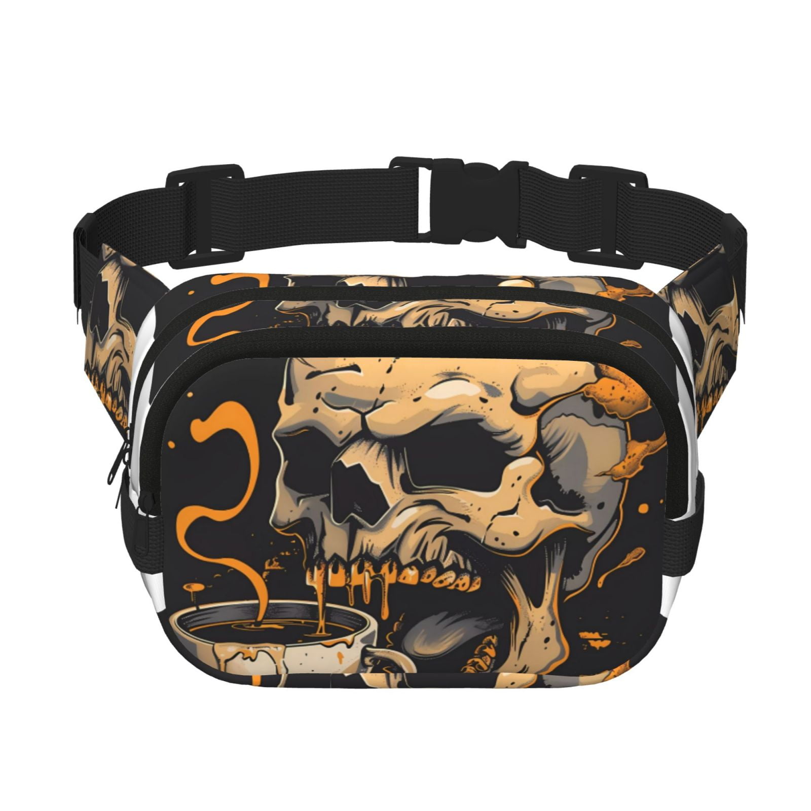 Hirioo Grim Coffee Skull for Double Layer Waist Bag Adjustable Fanny Pack For Travel Running Hiking