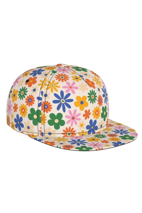 Groovy Daisy Flowers for Baseball Cap Men Cap Flat Brim for Men Women Teens Adjustable Baseball Cap