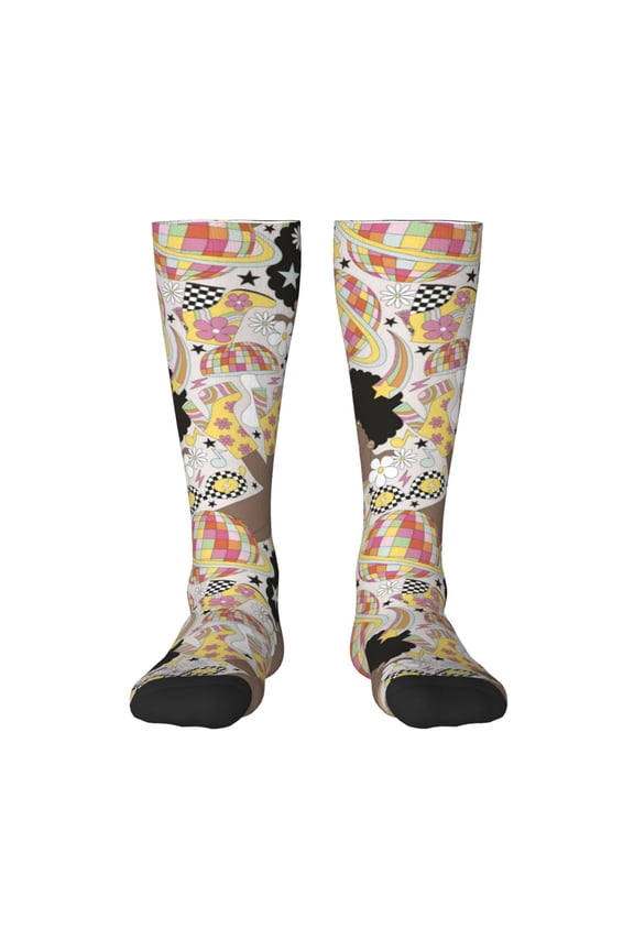 Groovy Disco for Adult Stockings Breathable Sock Non-Pilling,Contrasting Color Design