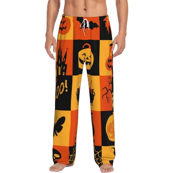 Hirioo Halloween Banner Symbols for Men's PJ Pajama Pants Sleep Pants Men's Home Trousers with Pockets,S-3XL-X-Large