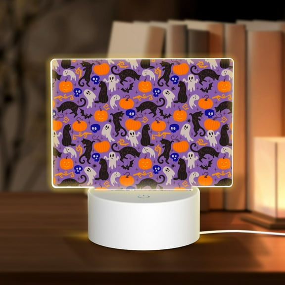 Hirioo Halloween Black Cats for Rectangular Acrylic with Night Light Best Gifts for Lover Girl Mom, Valentine's Day Anniversary Birthday Wedding Present