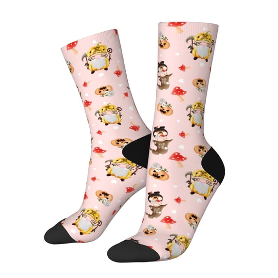 Hirioo Halloween Gnomes Pattern Adult Middle Tube Socks Breathable Sock Non-Pilling,Contrasting Color Design