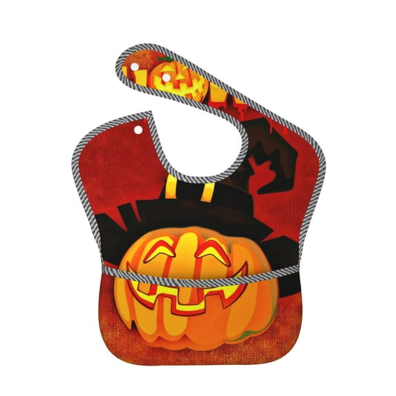 Hirioo Halloween Pumpkin for Baby Waterproof Pocket Bib Adjustable Closed for Babies Toddlers with Large Pocket 6-24Months