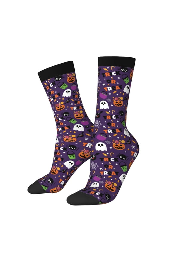 Halloween Sweet Candy Pattern Adult Middle Tube Socks Breathable Sock Non-Pilling,Contrasting Color Design