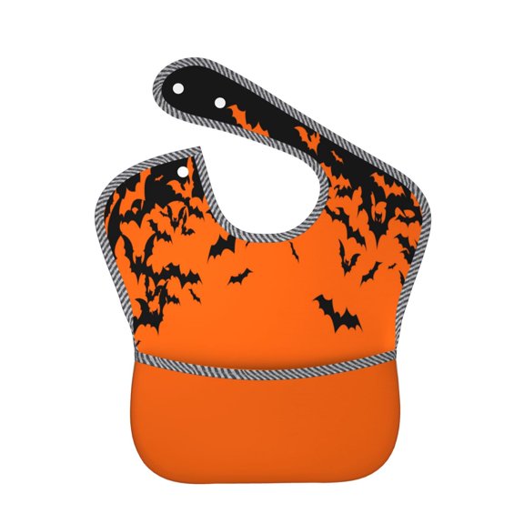 Hirioo Halloween With Black Bats for Baby Waterproof Pocket Bib Adjustable Closed for Babies Toddlers with Large Pocket 6-24Months
