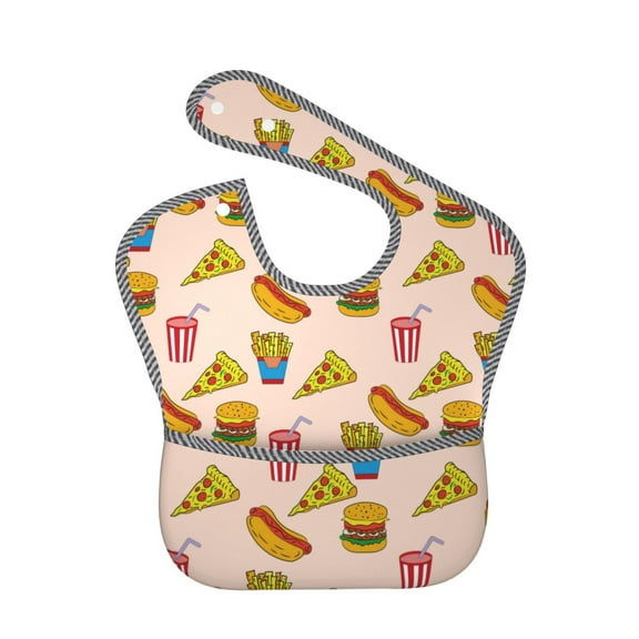 Hirioo Hamburger Pizza Coke for Baby Waterproof Pocket Bib Adjustable Closed for Babies Toddlers with Large Pocket 6-24Months