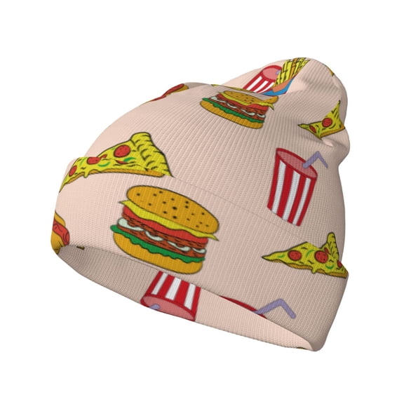 Hirioo Hamburger Pizza Coke for Men's Knit Cuffed Beanie for Outdoor Activities Unisex