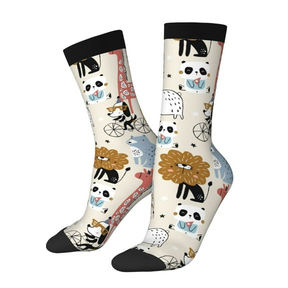 Hirioo Hand Drawn Animals Pattern Adult Middle Tube Socks Breathable Sock Non-Pilling,Contrasting Color Design