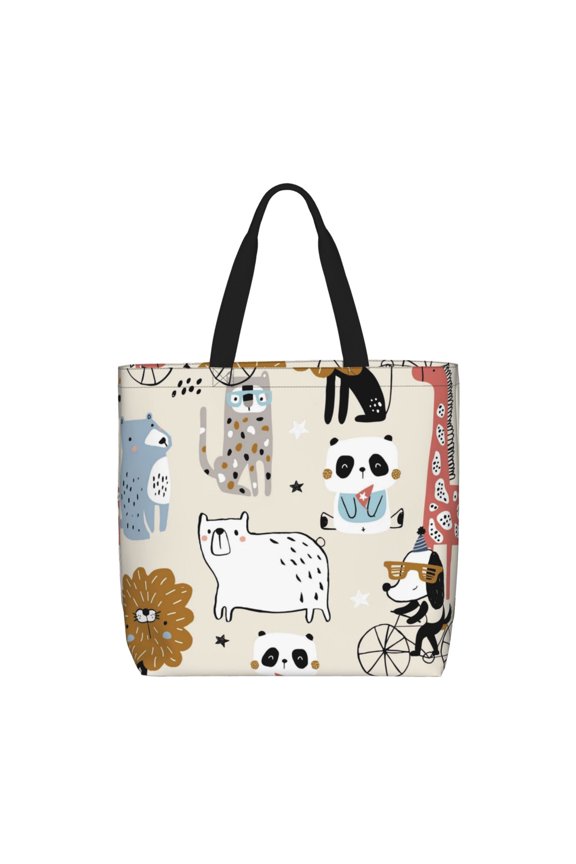 Hand Drawn Animals for Tote Bag for Women, Quilted Shoulder Bag with Zipper, Large Capacity Handbags for Casual, Travel, Work