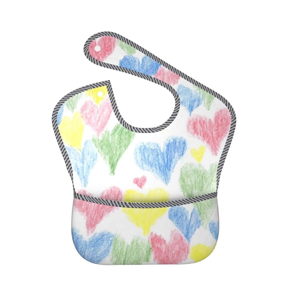 Hirioo Hand Drawn Colored Hearts for Baby Waterproof Pocket Bib Adjustable Closed for Babies Toddlers with Large Pocket 6-24Months