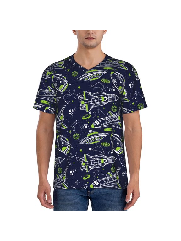 Hand Drawn Rockets for Men's Baseball T-shirt Shirts Short Sleeve Casual Summer Button Stretch T Shirts,Size S-4XL-XX-Large