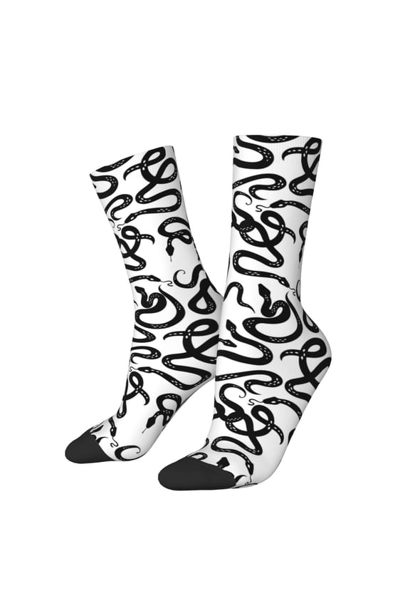 Hand Drawn Snake Pattern Adult Middle Tube Socks Breathable Sock Non-Pilling,Contrasting Color Design