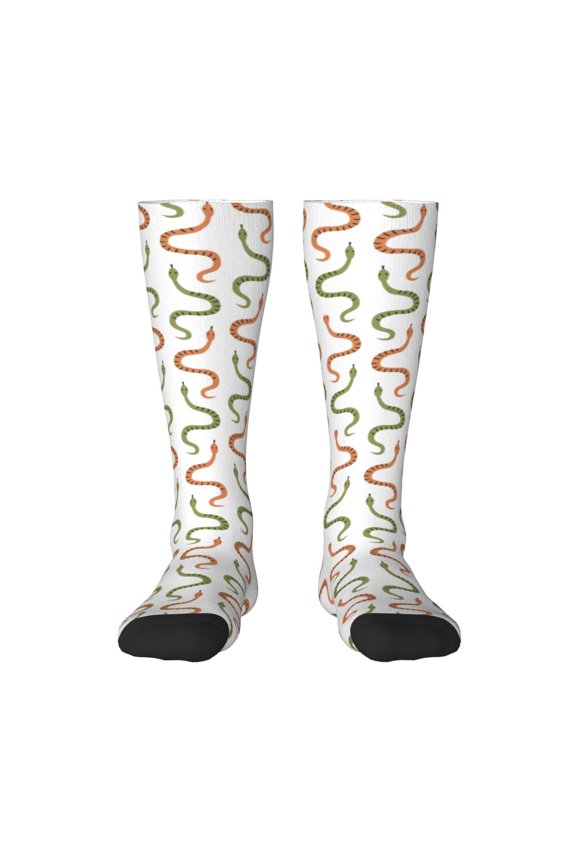 Hand Drawn Snake for Adult Stockings Breathable Sock Non-Pilling,Contrasting Color Design