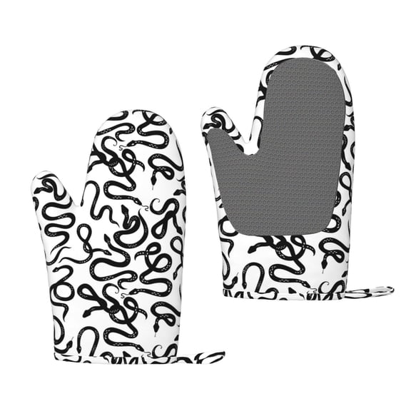 Hirioo Hand Drawn Snake for Silicone Oven Mitts for BBQ, Baking, Cooking, Set of 2, Heat Resistant 260, Non-Slip Kitchen Essentials