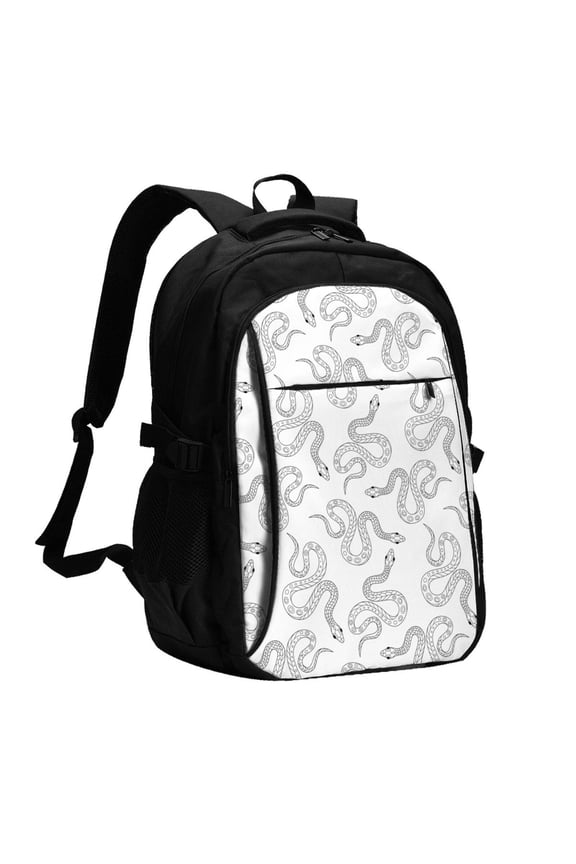 Hand Drawn Snake for Travel Laptop Backpack with USB Charging Port for Men and Women