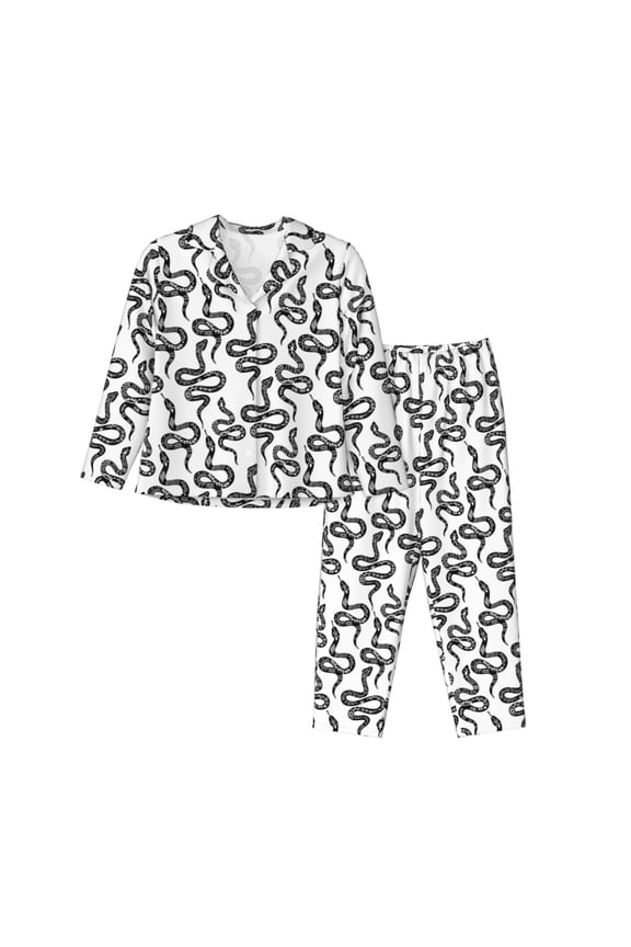 Hand Drawn Snake for Women's Pajama Sets 2 Piece Pjs Women's Long-Sleeved Pajama Set Button Down Sleepwear,S-XXL-