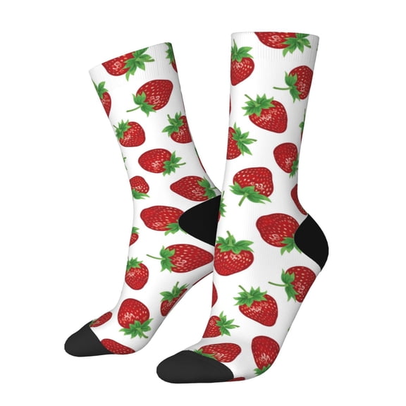 Hirioo Hand Drawn Strawberry Pattern Adult Middle Tube Socks Breathable Sock Non-Pilling,Contrasting Color Design