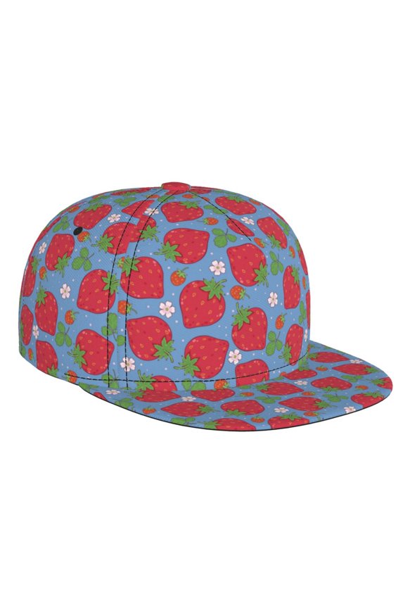 Hand Drawn Strawberry for Baseball Cap Men Cap Flat Brim for Men Women Teens Adjustable Baseball Cap