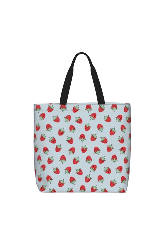 Hand Drawn Strawberry for Tote Bag for Women, Quilted Shoulder Bag with Zipper, Large Capacity Handbags for Casual, Travel, Work