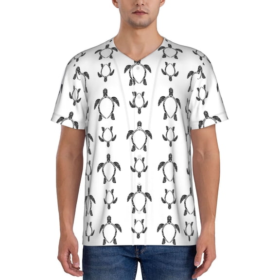 Hirioo Hand Drawn Turtle for Men's Baseball T-shirt Shirts Short Sleeve Casual Summer Button Stretch T Shirts,Size S-4XL-XX-Large