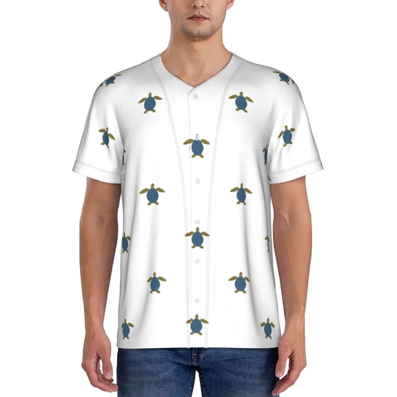 Hirioo Hand Drawn Turtle for Men's Baseball T-shirt Shirts Short Sleeve Casual Summer Button Stretch T Shirts,Size S-4XL-XX-Large
