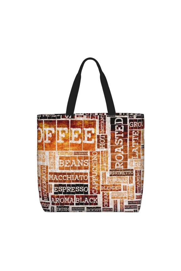 Hand Drawn Vintage Coffee for Tote Bag for Women, Quilted Shoulder Bag with Zipper, Large Capacity Handbags for Casual, Travel, Work