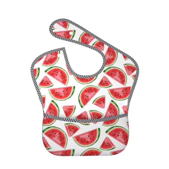 Hirioo Hand Drawn Watermelon for Baby Waterproof Pocket Bib Adjustable Closed for Babies Toddlers with Large Pocket 6-24Months