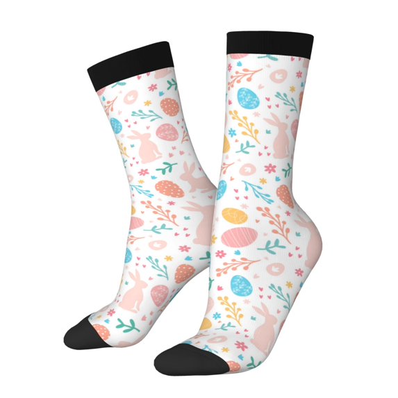 Hirioo Happy Easter Pattern Adult Middle Tube Socks Breathable Sock Non-Pilling,Contrasting Color Design