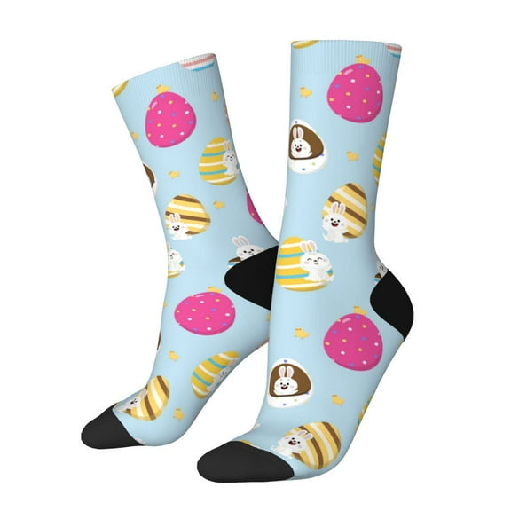 Hirioo Happy Easter Pattern Adult Middle Tube Socks Breathable Sock Non-Pilling,Contrasting Color Design