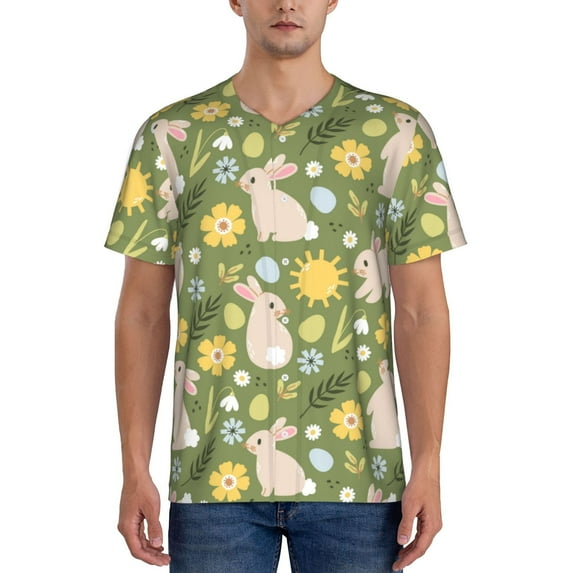 Hirioo Happy Easter for Men's Baseball T-shirt Shirts Short Sleeve Casual Summer Button Stretch T Shirts,Size S-4XL-X-Large