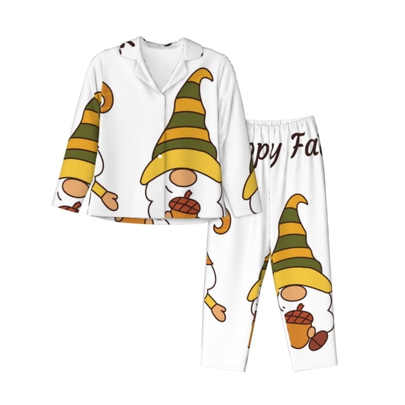 Hirioo Happy Fall for Women's Pajama Sets 2 Piece Pjs Women's Long-Sleeved Pajama Set Button Down Sleepwear,S-XXL-Small