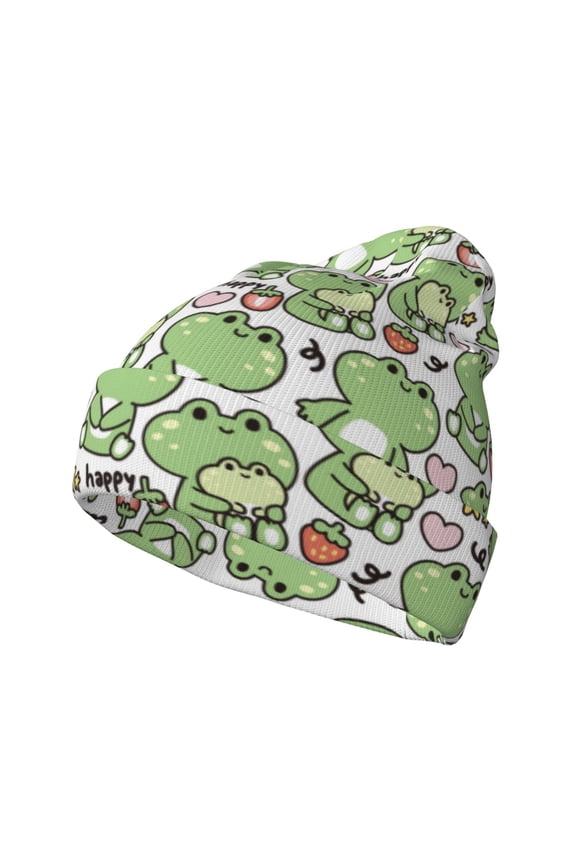 Happy Frogs for Men's Knit Cuffed Beanie for Outdoor Activities Unisex