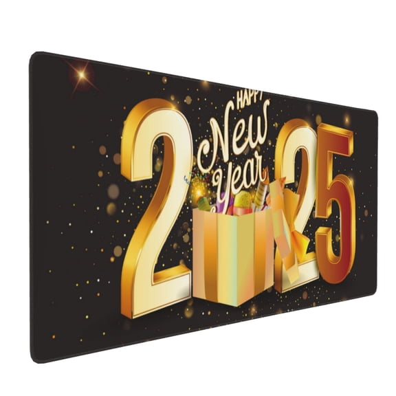 Hirioo Happy New Year 2025 C for Mouse Pad ,Anti-Slip Base, Durable Stitched Edges, Perfect for Gaming, Office, and Home Use,16x35.5in