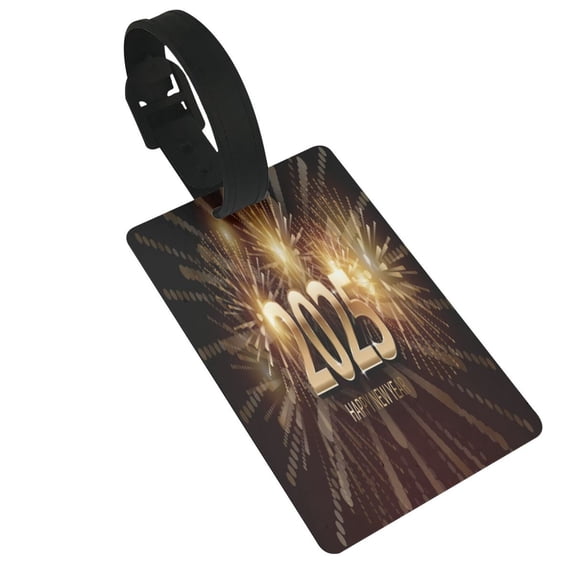 Hirioo Happy New Year 2025 for Luggage ID Tag with Adjustable Strap Travel Baggage Bag Tags Suitcase Identify Labels for Women Men