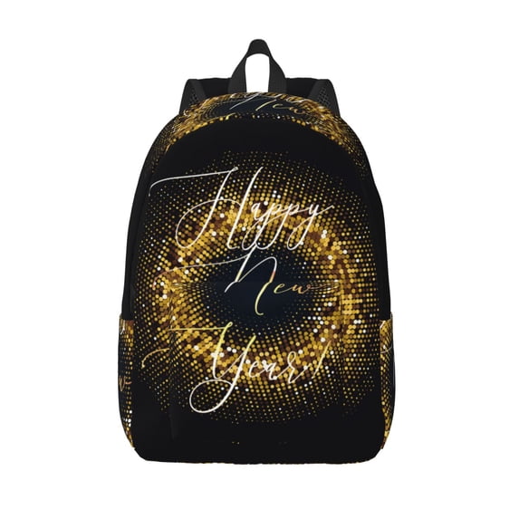 Hirioo Happy New Year 2026 Canvas Backpack, Durable Travel Backpack with Multiple Compartments,Large Capacity, Backpack for School, Hiking, Work