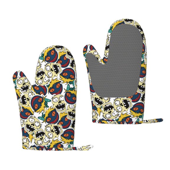 Hirioo Happy Skeleton for Silicone Oven Mitts for BBQ, Baking, Cooking, Set of 2, Heat Resistant 260, Non-Slip Kitchen Essentials